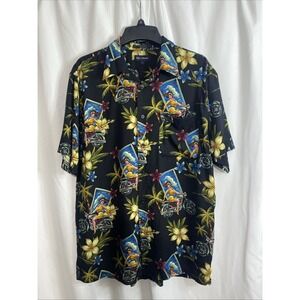 Marc Edwards Button Down Mens Large Black Excellent Pinup Motorcycle Rayon Shirt